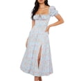 thumbnail image 2 of Mialoley Robe Fendue pour Femmes, Imprimé Floral Col Carré Jupe à Manches Courtes, 2 of 5