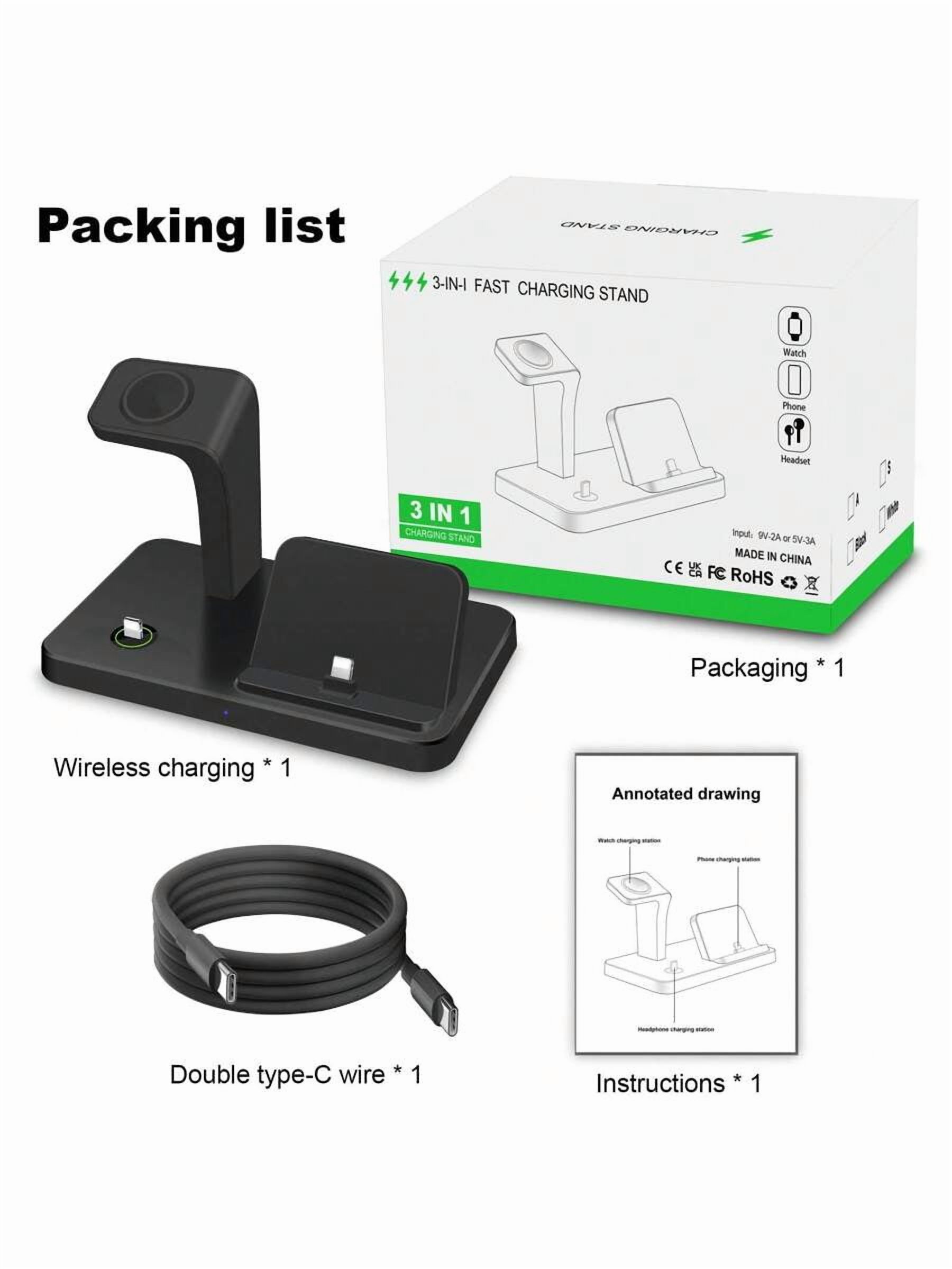 3 in 1 Wireless Charger Stand for iPhone 14-6, Apple Watch Ultra/SE/10-2, AirPods 4/3