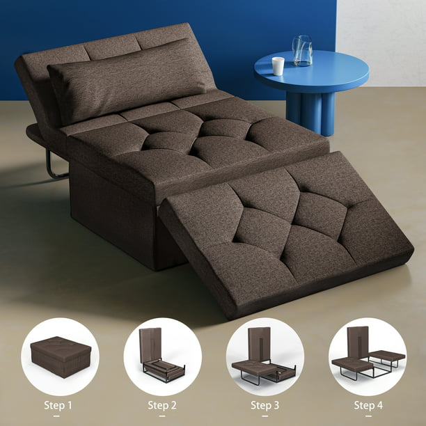 persuadir impresión Aptitud Serweet Sofa Bed, Convertible 5 in 1 Multifunction Adjustable Folding  Ottoman, Sofa/Chair, Bed, Lounger, Sturdy Metal Frame with Linen Fabric  Designed for Living Room, Office, Apartment, Dark Brown - Walmart.com