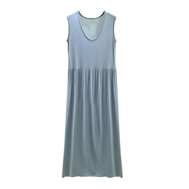 Tqcoqu Jupe d'Intérieur pour Femme à Col Rond, Couleur Unie, avec Coussinet de Poitrine, Ample et Confortable, Grande Taille