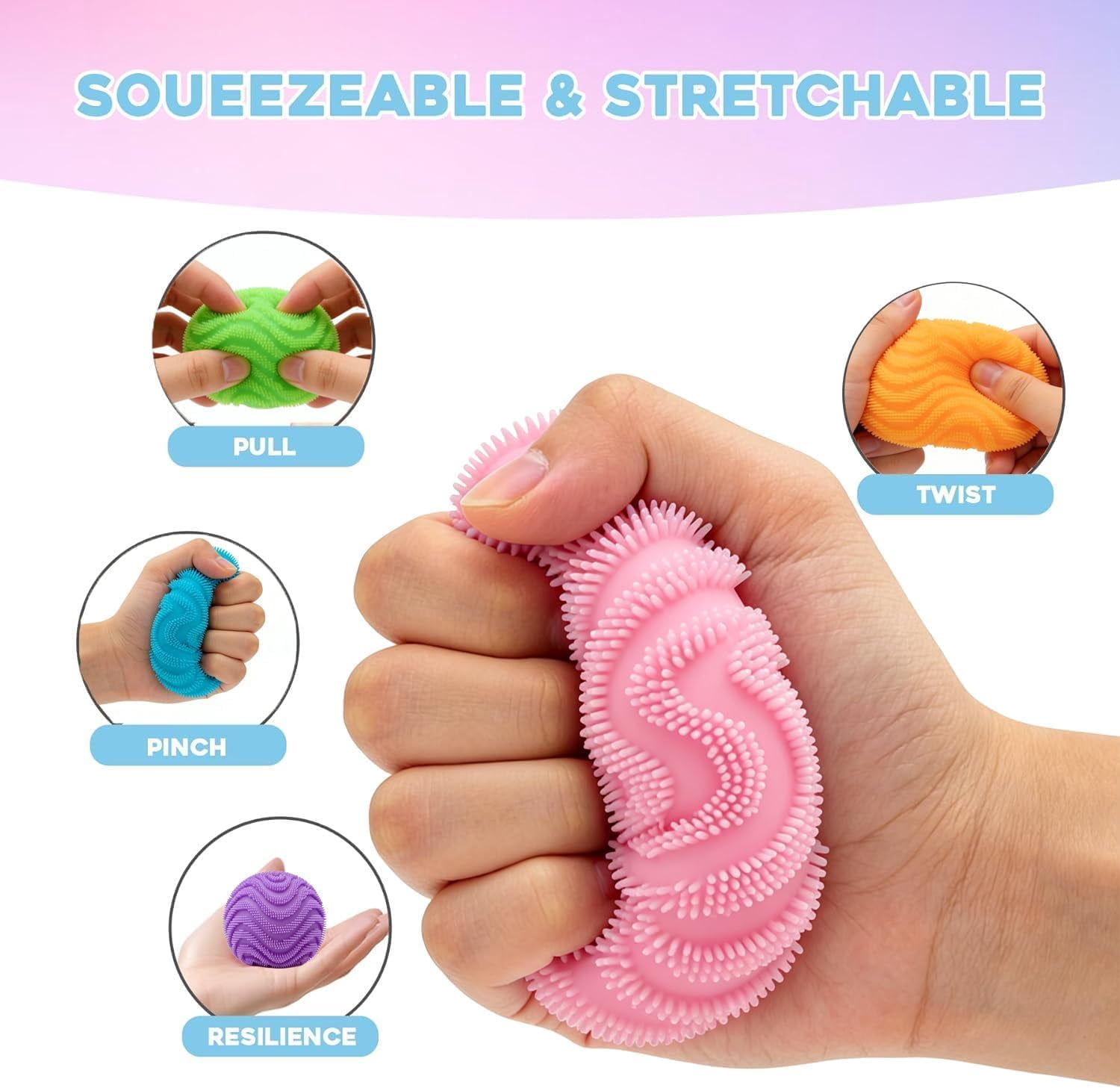 Fuzz Squishy Stress Ball, Soft Fidget for Anxiety Relief, Sensory Squishy Ball to Increase Hand Flexibility & Relieve, Ultra Squishy and Moldable Slow Rise for (Green)