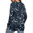 thumbnail image 2 of Fangasis Women T Shirt Long Sleeve Tee Graffiti Print T-shirt Ladies Side Slit Tops Loose Dailywear Tunic Blouse Navy Blue 2XL, 2 of 3