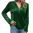 thumbnail image 7 of Lenpel Velvet Tops for Women Trendy Half Zip Long Sleeve T Shirts Loose Vintage Tees Dressy Casual Velour Blouses(Green,Medium), 7 of 7