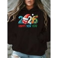 thumbnail image 2 of ‌ 2026 Christmas & New Year Themed Women's Hooded Sweatshirt - Happy Print, Loose Fit for Holiday Parties & Winter Celebrations, 2 of 6