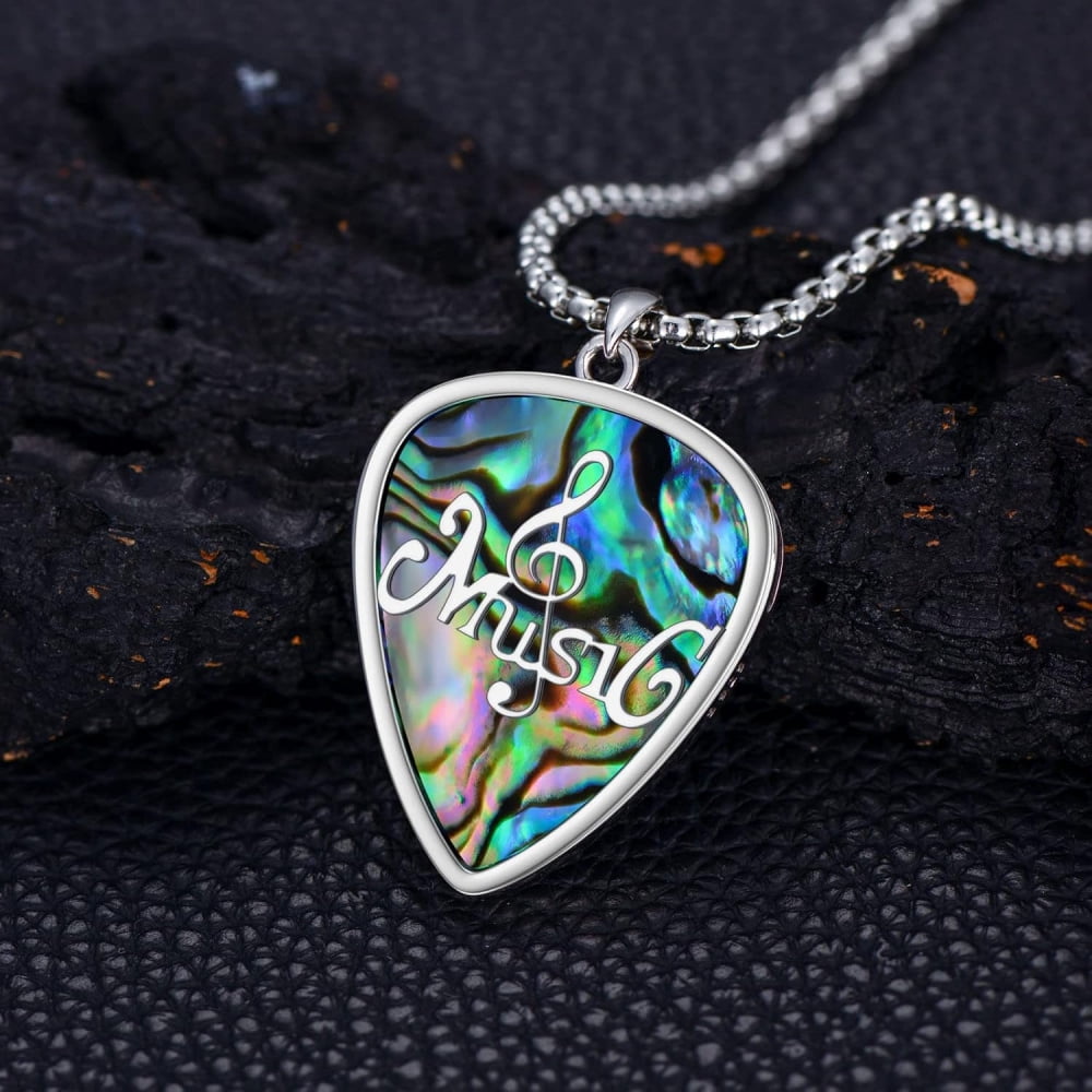 CACA LADY Sterling Silver Guitar Pick Necklace, Soundwave Pendant Holder with Music Note Pendant, Gift for Guitar Lovers