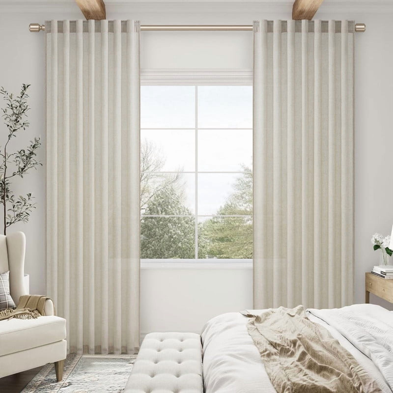 Topfinel Linen Curtains Soft Textured Semi Sheer Light Filtering Drapes Rod Pocket Back Tab Window Treatments for Living Room Bedroom, Oatmeal, 50x90 inch, 2 Panels