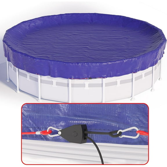 18 FT Round Pool Cover, [ 2025 Upgraded ] Above Ground Pool Cover, Heavy Duty Winter Pool Cover, Cold and UV Resistant, Cable and Pulley System