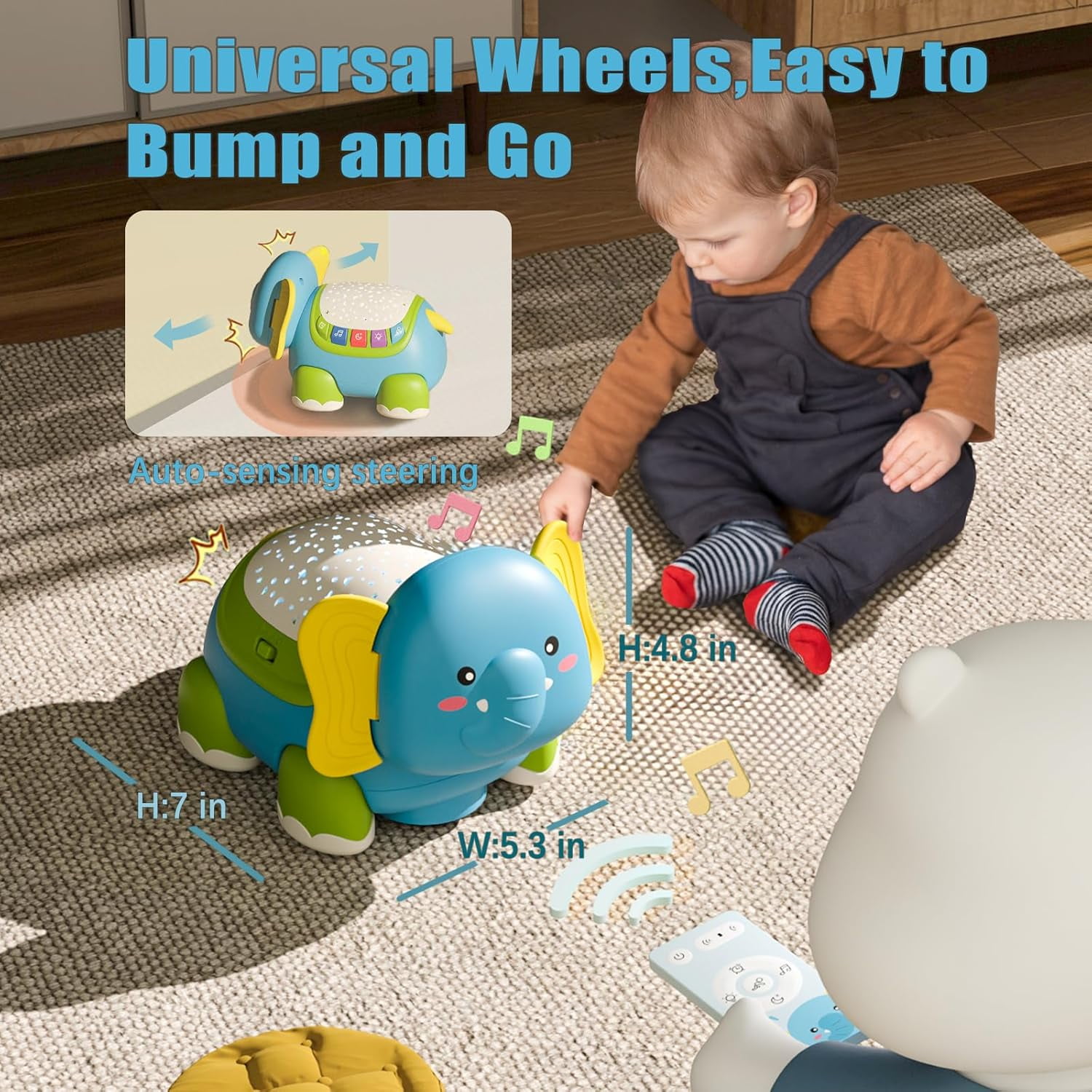 Crawling Baby Toys,Infant Tummy Time Toys 6 to 12 Months with Star Projector Music and Light, Elephant Interactive Sensory Toy for Baby 3 4 5 6 7 8 9 10 12-18 Months Boy Girl Toddler Gift Age 1-3