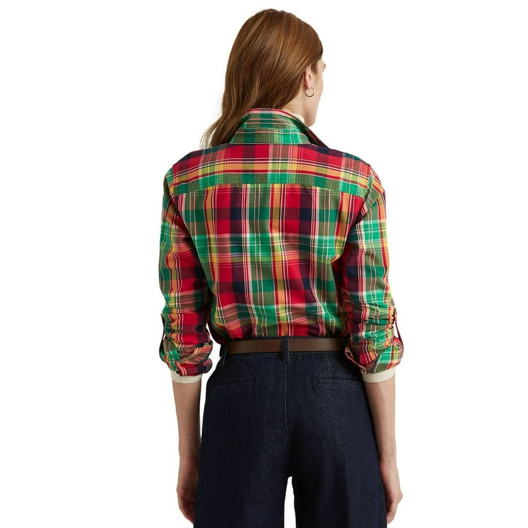 Ralph Lauren Women's Plaid Cotton Twill Shirt Red Size 3X