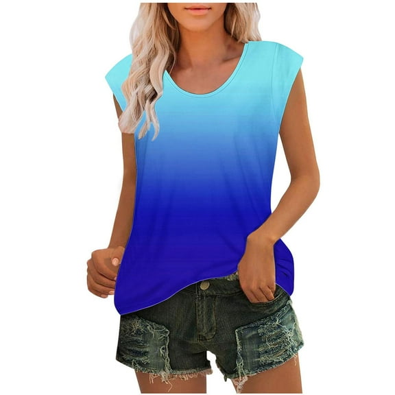 Aofany Summer Tank Tops for Women 2024 Crewneck Sleeveless Shirts Casual Plus Size Gradient Tunic Blouses