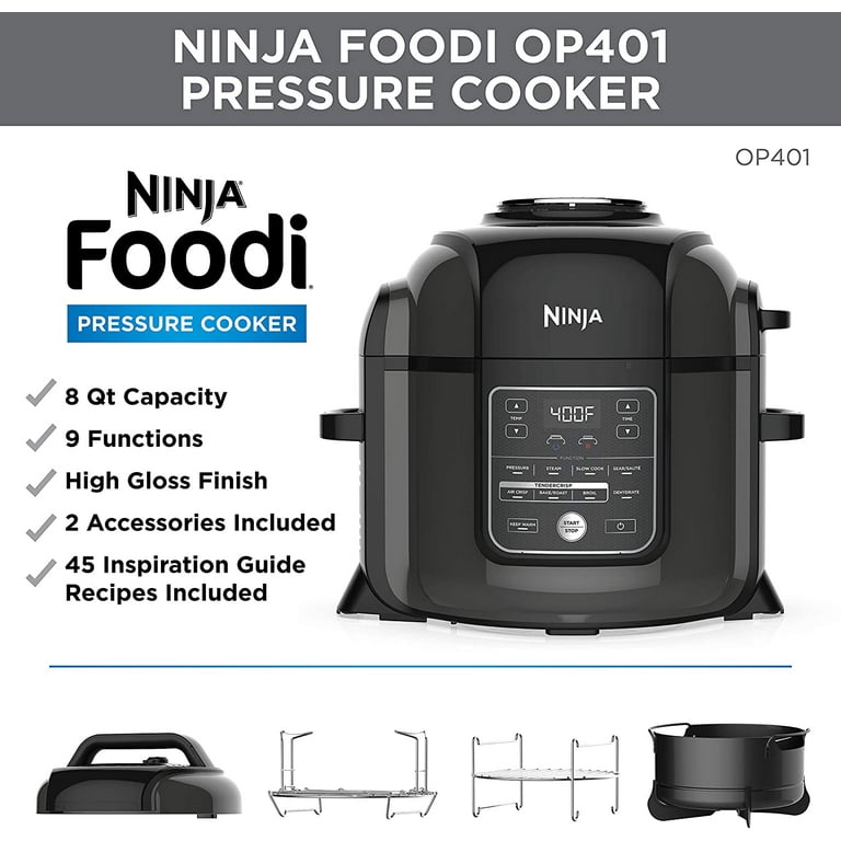Ninja Op401 Foodi XL TenderCrisp Pressure Multi Cooker 8 Quart Black/Gray (Certified Refurbished)