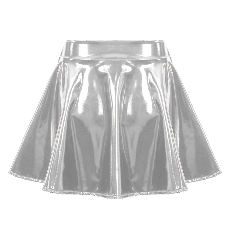 Jowowha Women's Shiny Flared Pleated Skater Skirt Leather