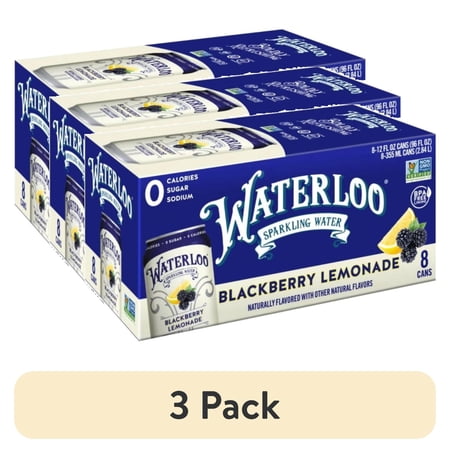 (3 pack) Waterloo Sparkling Water, Blackberry Lemonade, 12 fl oz, 8 Pack Cans
