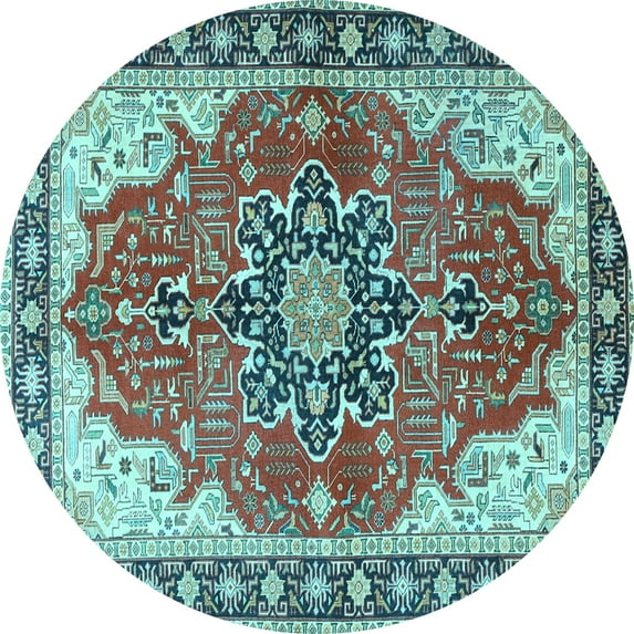 Ahgly Company Indoor Round Medallion Light Blue Traditional Area Rugs, 6' Round