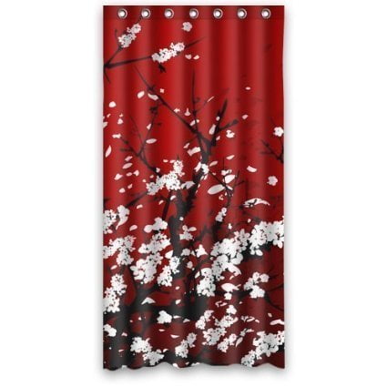 Hellodecor Japan Oriental Cherry Red Shower Curtain Polyester