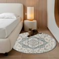thumbnail image 3 of Round Area Rug 3.3 Ft, Beige Boho Floral Washable Non-Slip Circle Carpet for Living Room/Bedroom, Medieval Vintage Ethnic Flower Abstract Low-Profile Small Kitchen Mats Collection Rugs for Indoor, 3 of 7