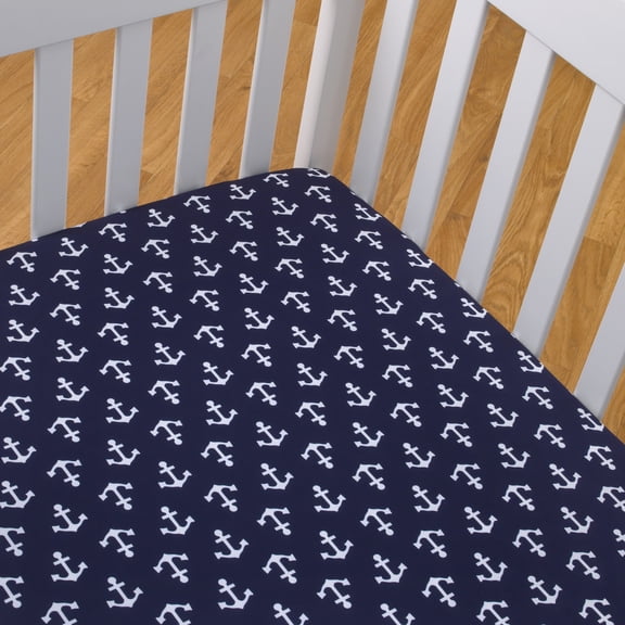 NoJo 100% Cotton Crib Sheet - Navy/White Anchors