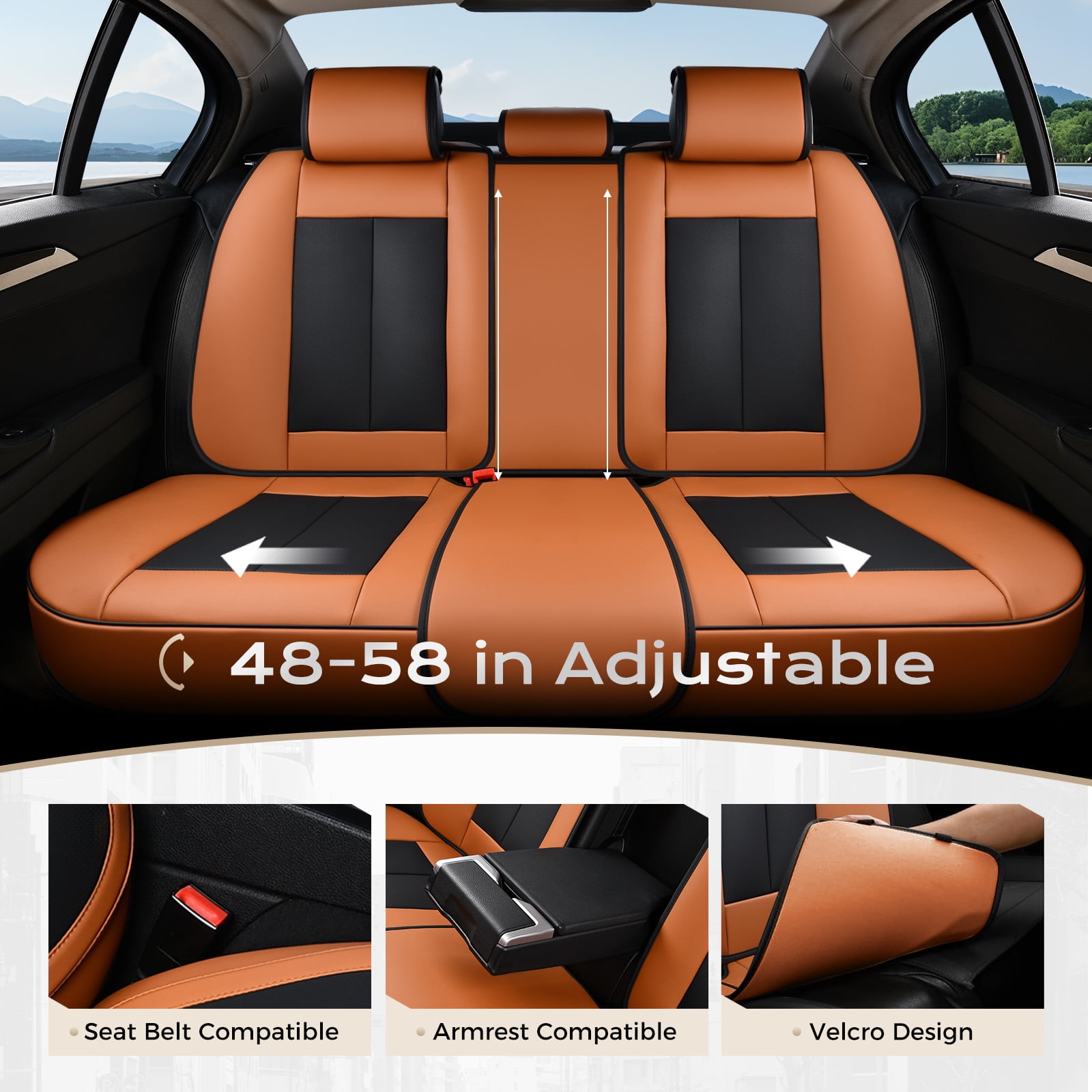 Coverado Black&Brown Car Seat Covers Full Set, Waterproof Premium Leather Front and Back Seat Protectors, Luxury Auto Interior Accessories, Universal Fit Most Cars Sedan SUVs Pick-up Trucks