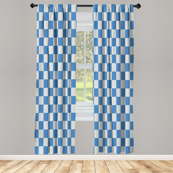 Ambesonne Checkers Game Curtains, Grid Style Monochrome, Pair of 28"x95", Blue White
