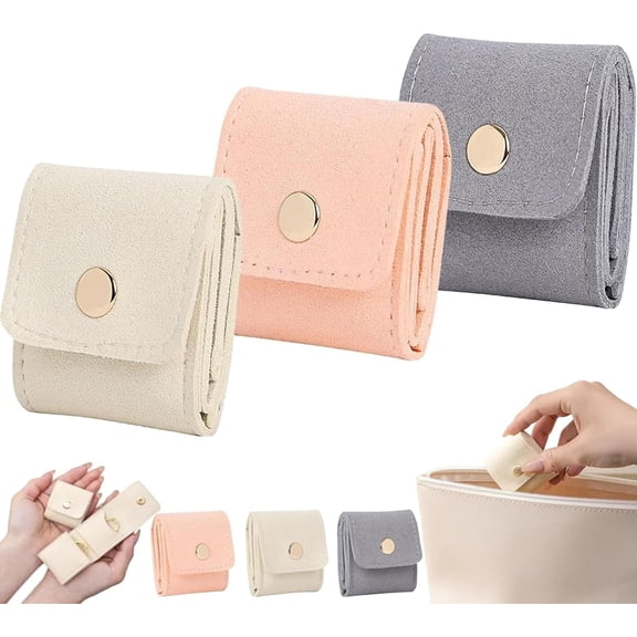 3PCS Mini Travel Jewelry Bag, Portable Foldable Travel Jewelry Organizer Case with Buckle, Mini Jewelry Roll Bag for Earrings, Rings, Necklaces