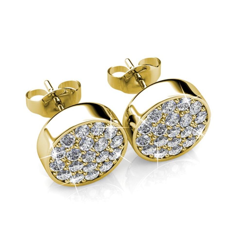Cate & Chloe Nelly 18k Yellow Gold Plated Pave Stud Earrings with Swarovski Crystals Gift for Women