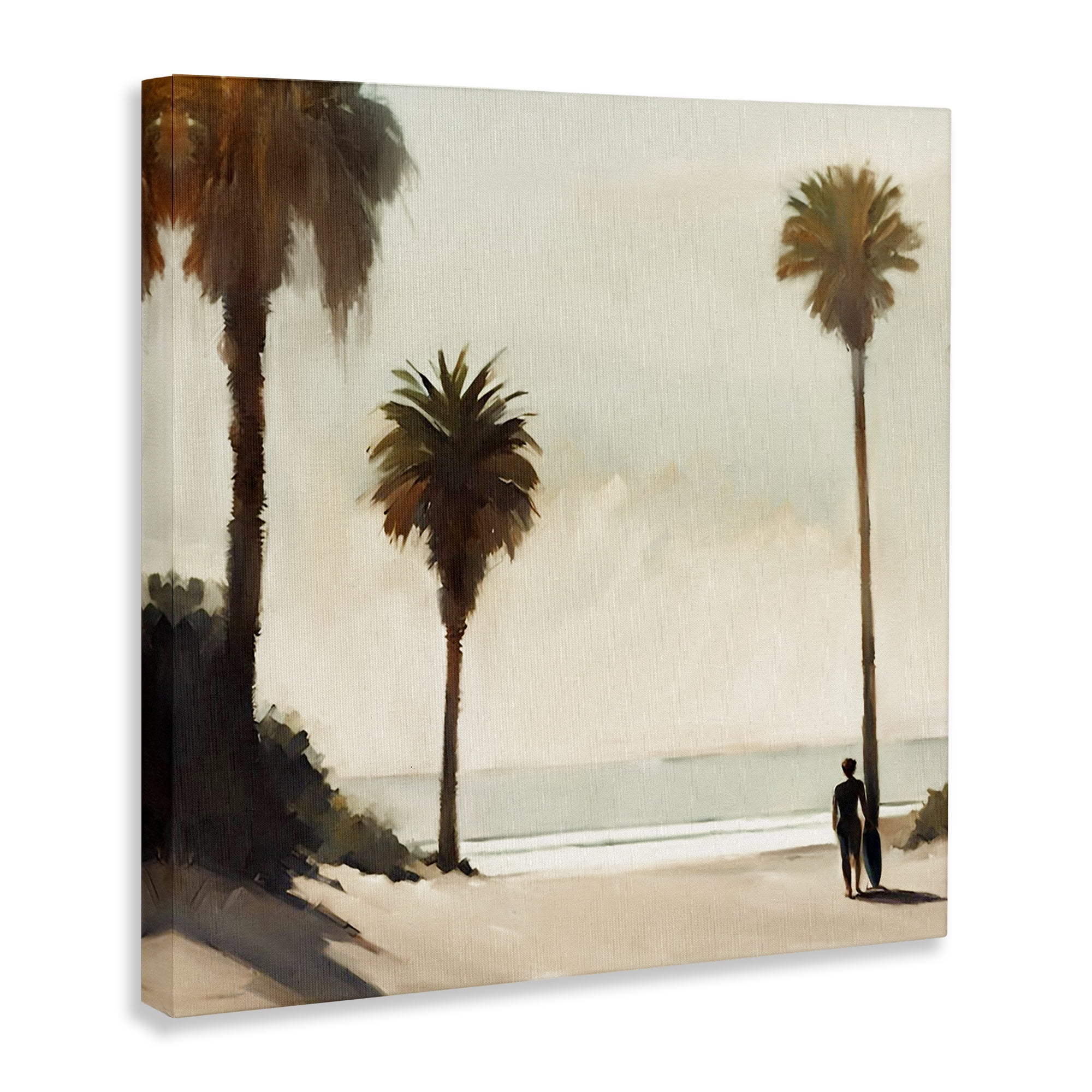 Stupell Industries Surfer with Tropical Palms Landscape & Nature Painting Wrapped Canvas Art Print Wall Art, 24 x 24