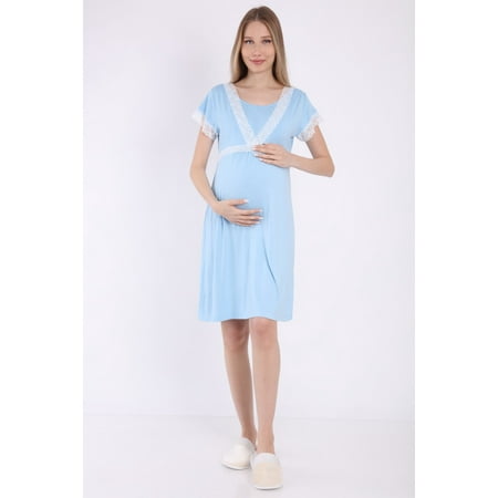 

LVMA9680 - Women s super comfy Maternity Nursing nightgown Soft Short-Sleeved Sleepwear