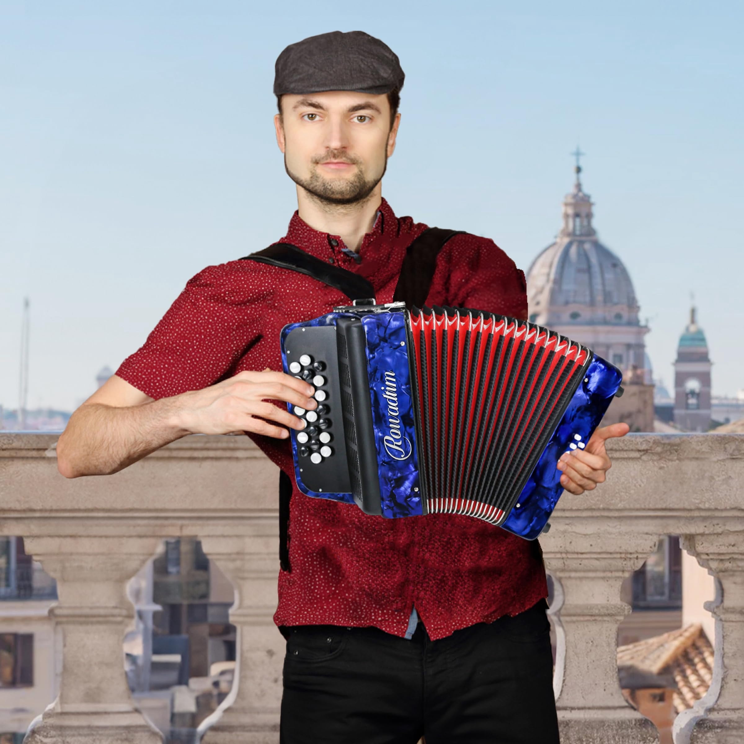 Rowadtim 22 Keys Accordion, 8 Bass Student Piano Accordions Suitable for Beginners and Students; Lightweight and Portable,with Backpack and Adjustable Straps ( Blue)