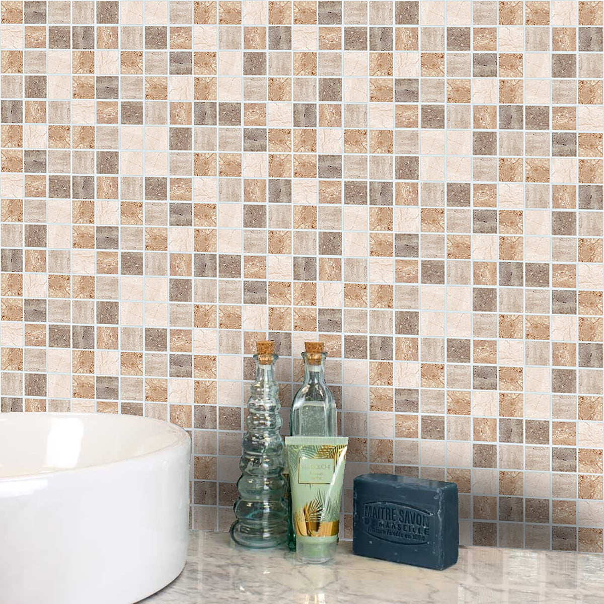 180 Pack Kitchen Bathroom Tile Stickers Mosaic Sticker Self-adhesive Wall Decor