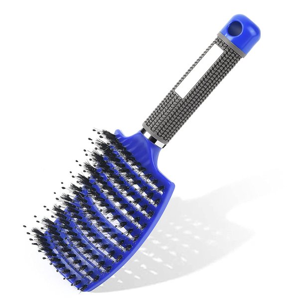 Cepillo para el cabello, cepillo profesional desenredado con mango, cepillo de peinado de cerdas de jabalí para cabello largo, fino, grueso y rizado, sin reventar, blanco Feliz Sencillez