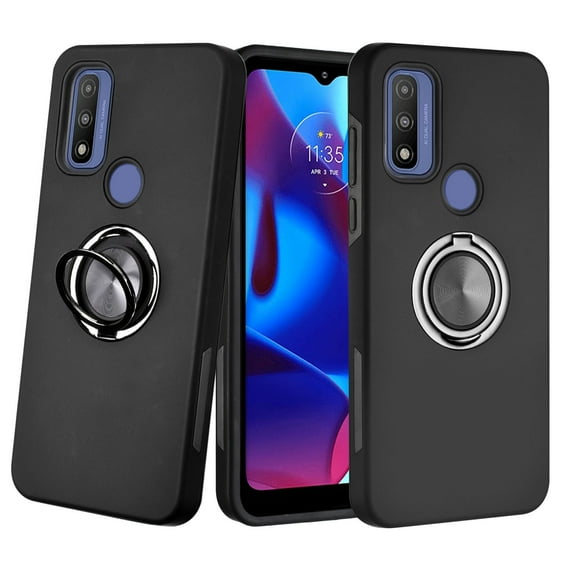 For Motorola Moto G Play 2023 Dual Layer Military Grade Drop Protection Ultra Slim Kickstand Case with Hidden Ring Holder Shockproof Protective Phone Case Black