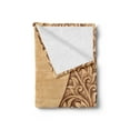 thumbnail image 2 of Floral Soft Flannel Fleece Throw Blanket, Wooden Print Style Composition in Monochrome Tones Ornate Print Arrangement, Cozy Plush for Indoor and Outdoor Use, 50" x 60", Brown and Khaki, by Ambesonne, 2 of 5