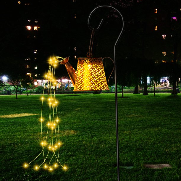 Luz solar para regadera, luz decorativa para jardín, luz colgante para jardín al aire libre, IP44, resistente al agua, de metal, con energía solar, para jardín, cadena LED, luz de hadas para patio, de