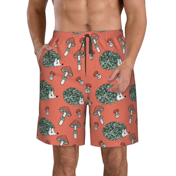 Fotbe Hedgehog Mushroom Trajes de Baño Estampados para Hombre, Shorts de Verano de Secado Rápido, Ropa de Playa, Bañadores-Small