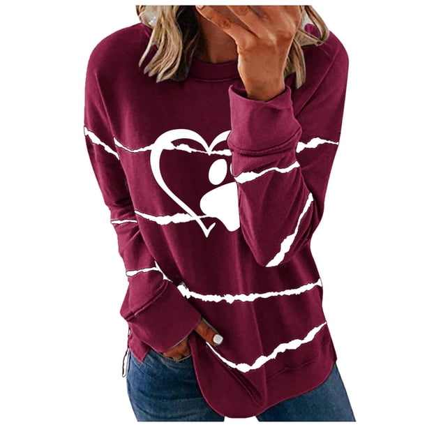 Puntoco Moda Mujer Impreso Camiseta Suelta Blusa De Manga Larga Cuello Redondo Casual tops Sudaderas Con Capucha Puntoco Puntoco-3398