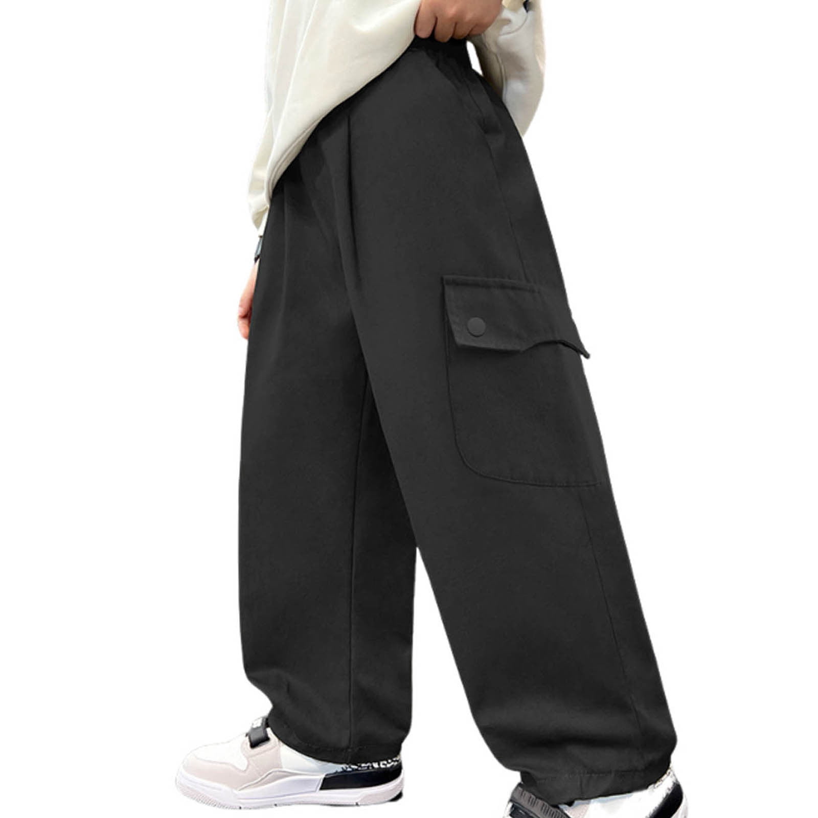 Pantalon Large Décontracté Fille - Taille Élastique Avec Poches - Couleur Unie Ultra Confort