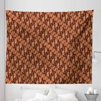 Brown Tapestry, Batik Parang Barong Diagonal Pattern Indonesian Culture and Art Design, Fabric Wall Hanging Decor for Bedroom Living Room Dorm, 5 Sizes, Brown Apricot Caramel, by Ambesonne