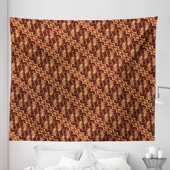 Brown Tapestry, Batik Parang Barong Diagonal Pattern Indonesian Culture and Art Design, Fabric Wall Hanging Decor for Bedroom Living Room Dorm, 5 Sizes, Brown Apricot Caramel, by Ambesonne