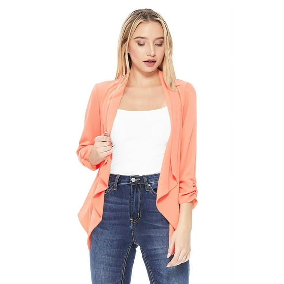 Women's Solid Basic Casual Draped Neck Open Front Ruched Sleeve Outerwear Vest Cardigan