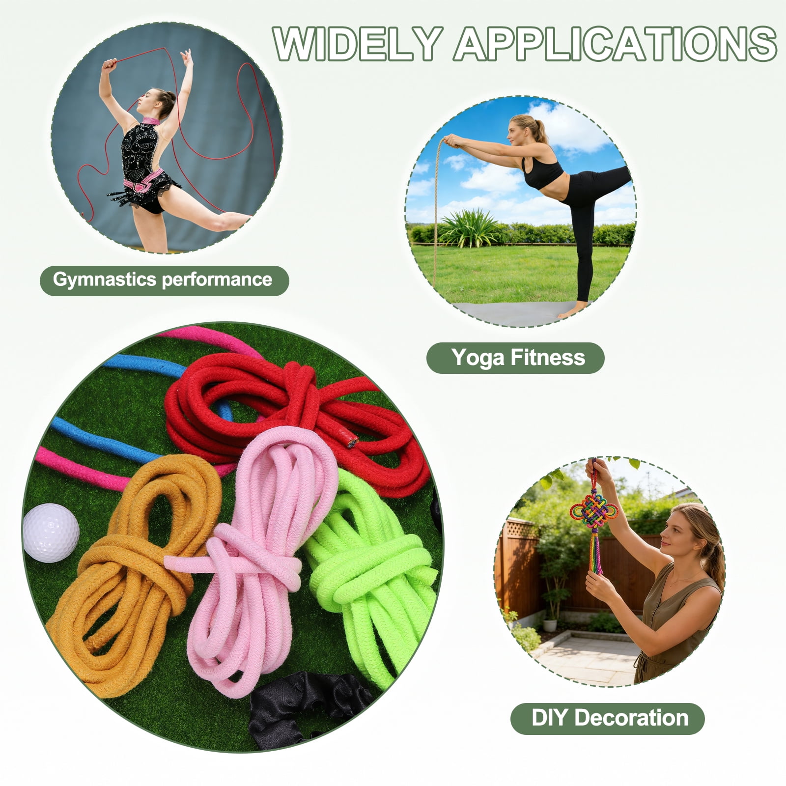 Gymnastics Rope, Exercise Fitness Aerobic Gymnastic Skipping, Rhythmic Gymnastics Arts Rope with Hair Tie 3 Meters& 2Pcs & Rose Red - Fit for (Fitness/Outdoor Activities/Yoga)