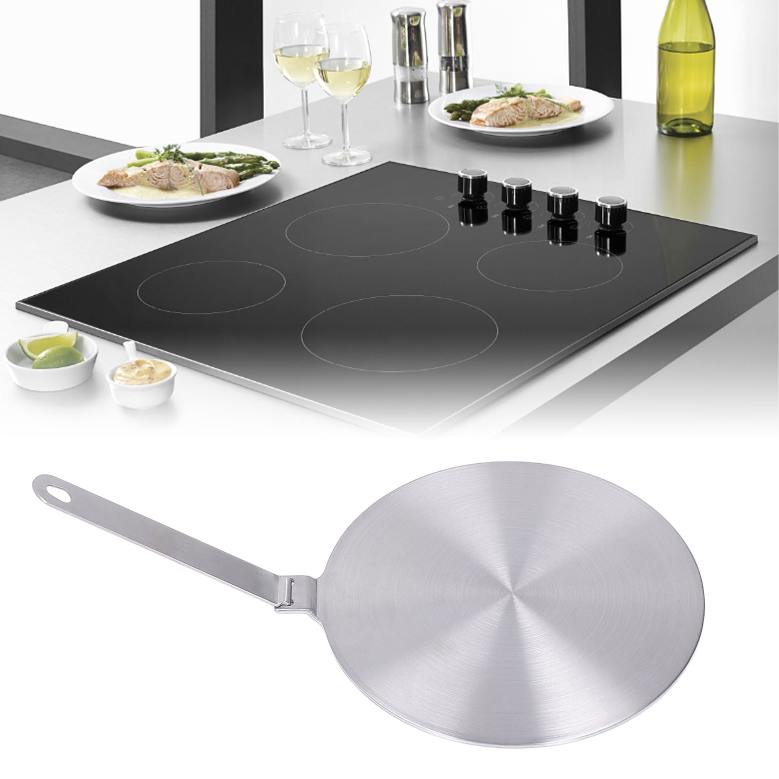 YAHHU Stainless Steel Kitchen Heat Diffuser Plate with Heat-Resistant Handle for Induction Cooktops, 7.87 inches / 20 cm, Universal Round Converter Plate for Gas, Electric, and Glass Stovetops