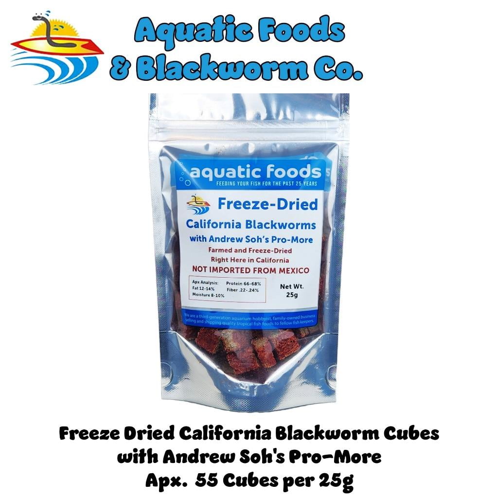 Aquatic Foods Inc. Freeze Dried California Blackworms with Andrew Soh's Pro-More for Discus, Cichlids, All Tropical Fish. Farmed and Freeze Dried in California USA!…25 Grams