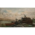 thumbnail image 2 of Charles François Daubigny 18x12 Gold Ornate Wood Frame and Double Matted Museum Art Print Titled - Barges on a River, 2 of 4