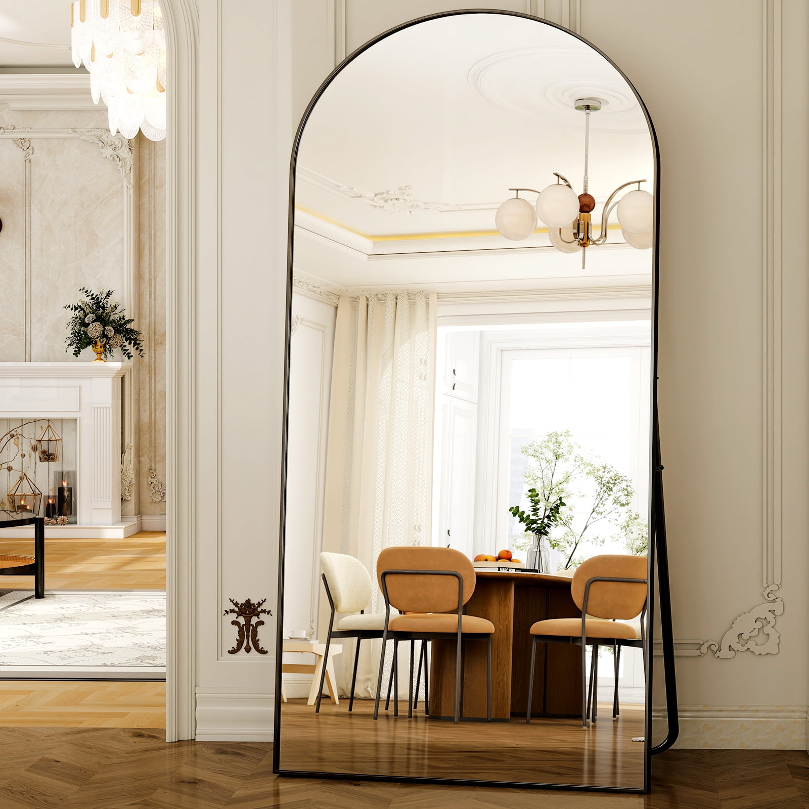 SHATTERVIEW 77"x38" Arched Floor Mirror Full Length Standing Body Dressing Mirror, Black