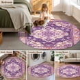 thumbnail image 5 of Round Rug 5Ft, Purple Bohemia Ethnic Pattern Soft Non-Slip Washable Felt Carpet Pad, Vintage Boho Geometric Area Rugs for Living Room Bedroom Kids Room, 5 of 9