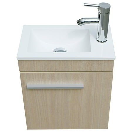 - Single Vessel Sink with Faucet Wall Mount Wood Cabinet Bathroom Vanity Basin Set