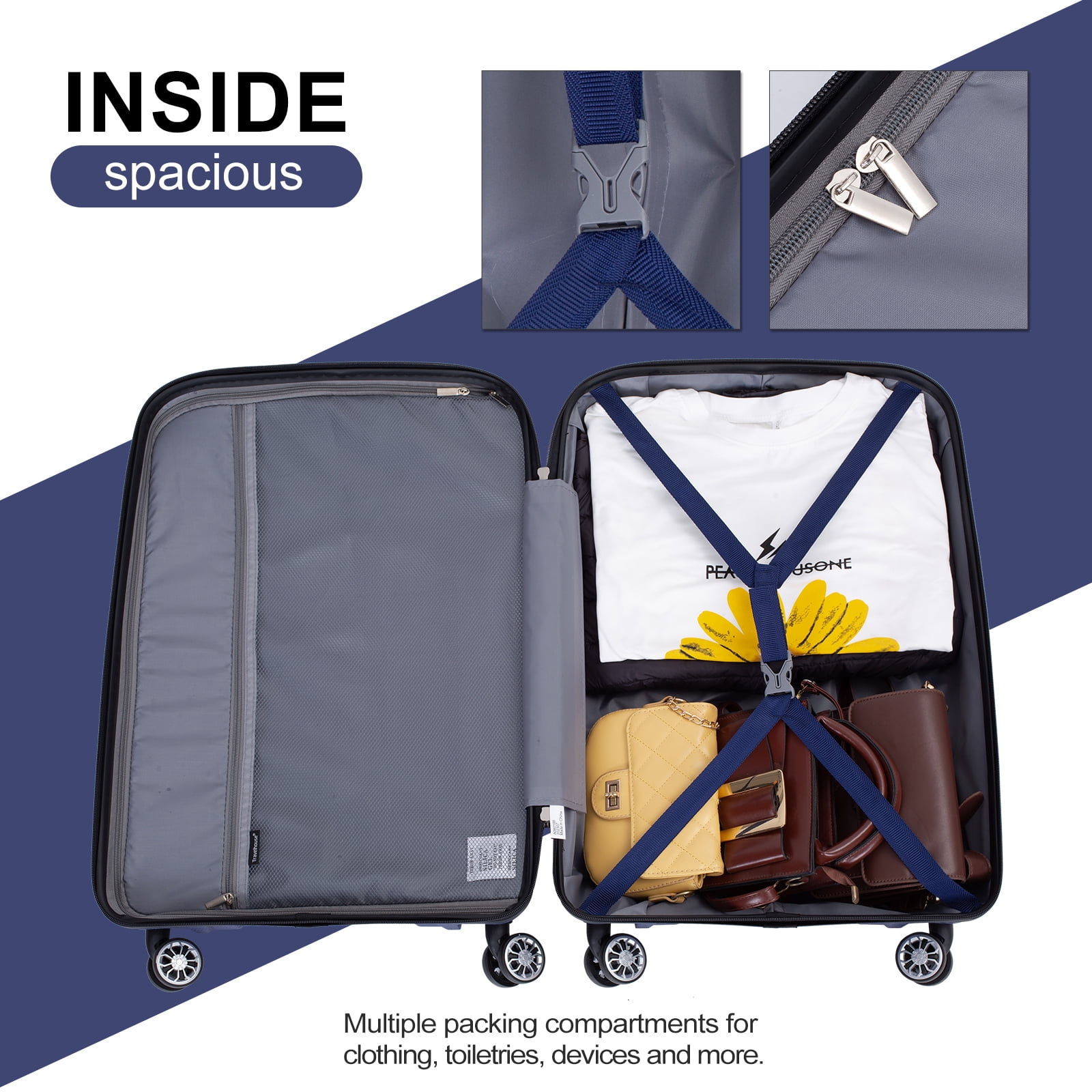 Free Shipping! Tripcomp 3 Piece Luggage Sets, Hardside Carry On Luggage, PP case with Two Hooks, Spi(图3)