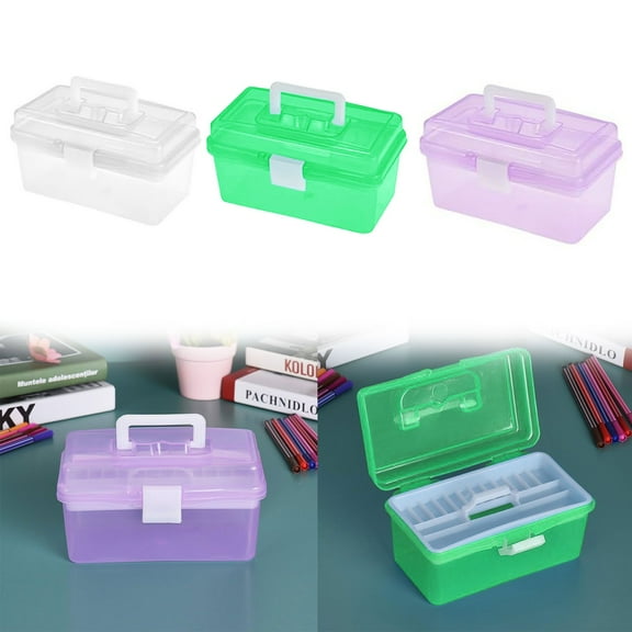 CoreLiving Art Supply Storage Box Green Plastic Craft Organizer with Lid Portable Multipurpose Case for Artists Students Watercolor Oil Painting Supplies