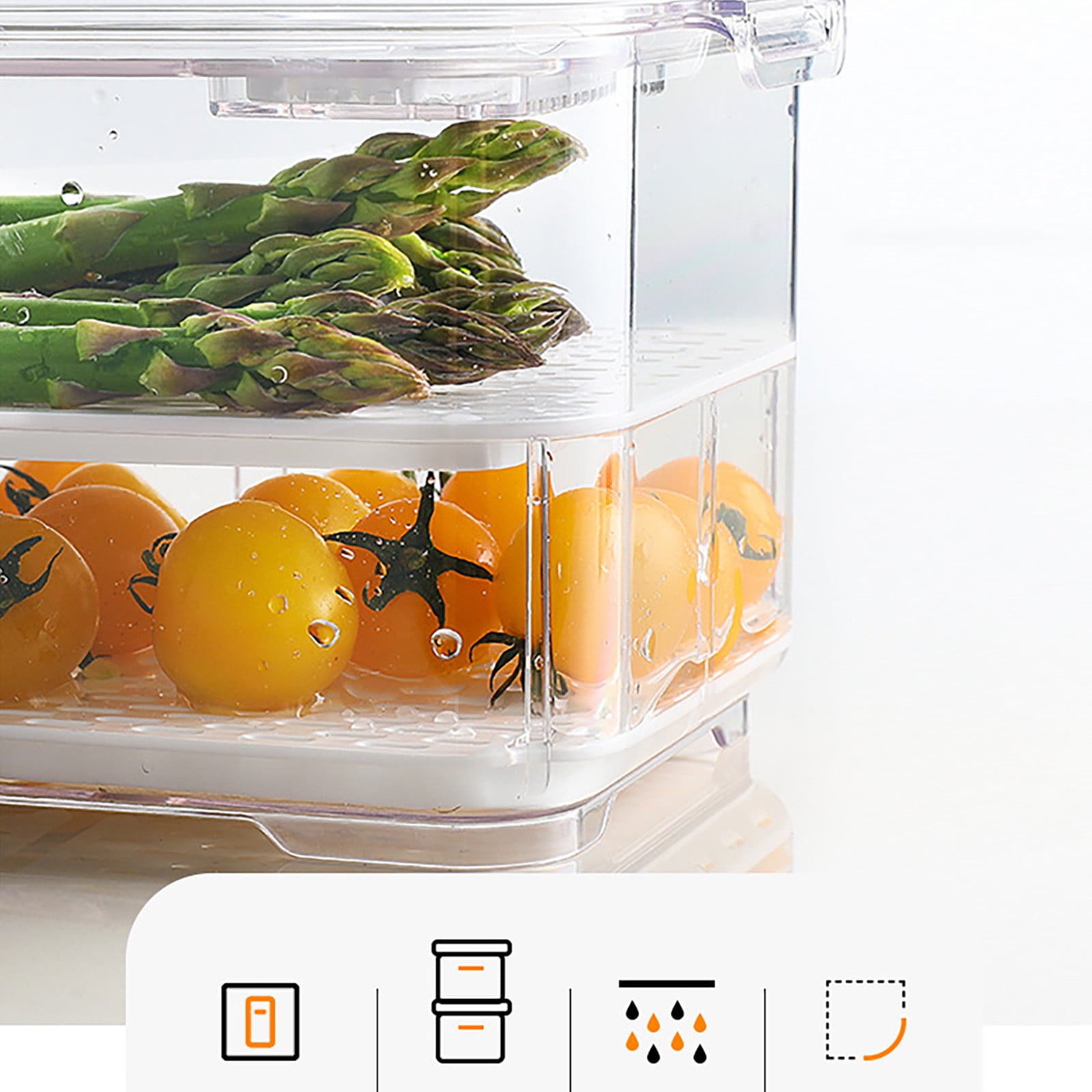 Tgbvmt Refrigerator Storage Containers Fresh Produce Organizer Bins 10.9"x6.9"x5.7" Fridge Food Keeper Moisture Control Vented Lid Holiday Kitchen Organization Fruit Vegetable Storage Drain Tray
