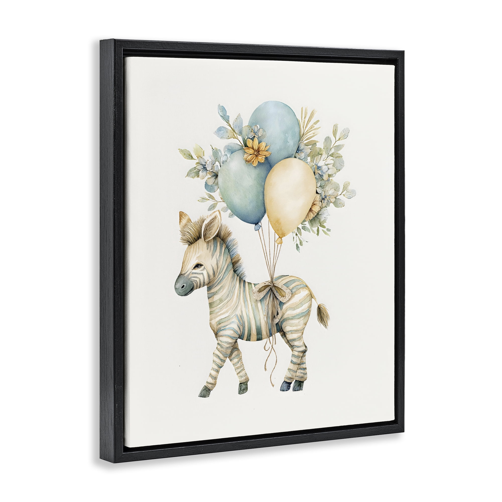 Stupell Industries Watercolor Nursery Zebra Black Framed Floater Canvas Wall Art, design by LSR Design Studio